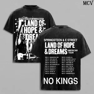 Bruce Springsteen & The E Street Band Tee Washed - Land of Hope & Dreams American Tour 2026 Vintage Heavy Cotton Unisex Oversize Classic Rock Concert Graphic Streetwear Cotton T-Shirt, Washed Hoodie & Sweatshirt Option