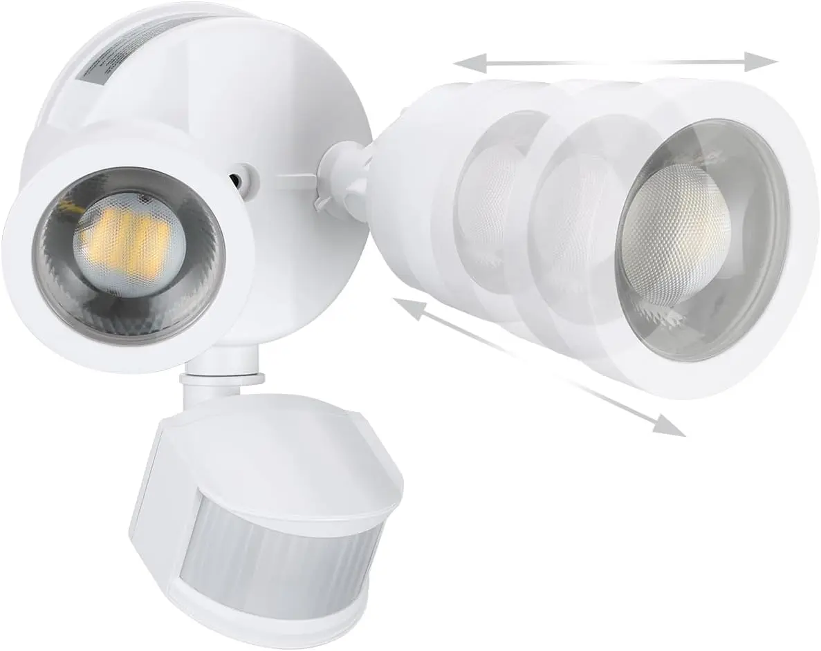 LEONLITE 25W LED Security Light Outdoor with Motion Sensor, Dual-Head Security Light, Wet Location, ETL Listed, 5000K Daylight, White