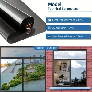 Privacy Film One Way Daytime Privacy Static Cling Sun Blocking Anti UV Reflective Window Tint for Home and Office, Black-Silver,19.7 Inch X 118.1 Inch