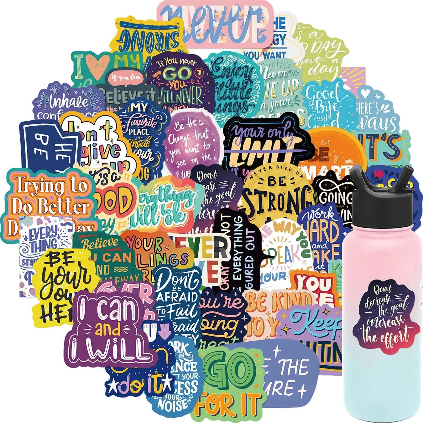 Motivational Letter Sticker, 50pcs/set Positive Affirmation Vinyl Quote Sticker, Decorative Sticker for Water Bottle, Laptop, Journal, Phone Case