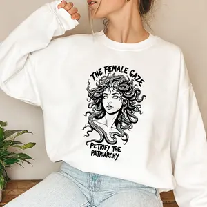 The Female Gaze Sweatshirt, Petrify the Patriarchy Sweatshirt, Women's Sweatshirt Casual Print Long Sleeve Round Neck Pullover for Daily Wear, Ladies Clothing Fall & Winter Fashion Unisex Sweatshirts