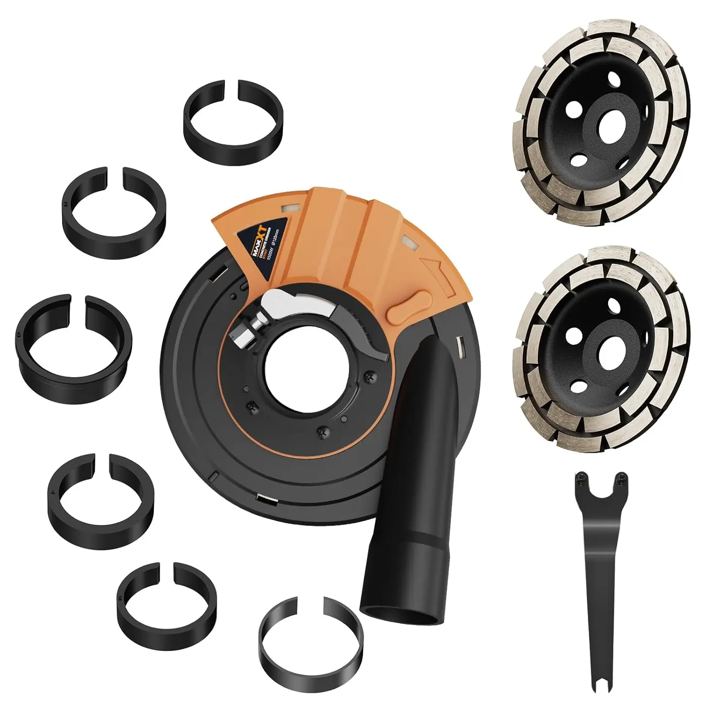 MAXXT Universal Surface Grinding Dust Shroud Kit for Angle Grinders, 2 Pcs 4.5"/5 Diamond Grinding Cup Wheels, Concrete Sanding Grinder Dust Shroud for Stone, Cement, Rock, Granite