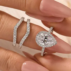 Maxine 2.2ct Pear Cut 2PC Insert Engagement Ring Set, Bridal Ring Set, 5A Cubic Zirconia Women's Ring Jewelry, Wedding Ring Set for Daily,Travel,Proposal,Birthday,Anniversary