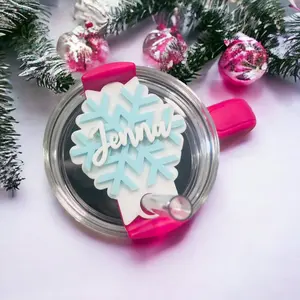 Personalized Snowflake H2O Topper for 30/40 oz Cups - Home Festive Decorations