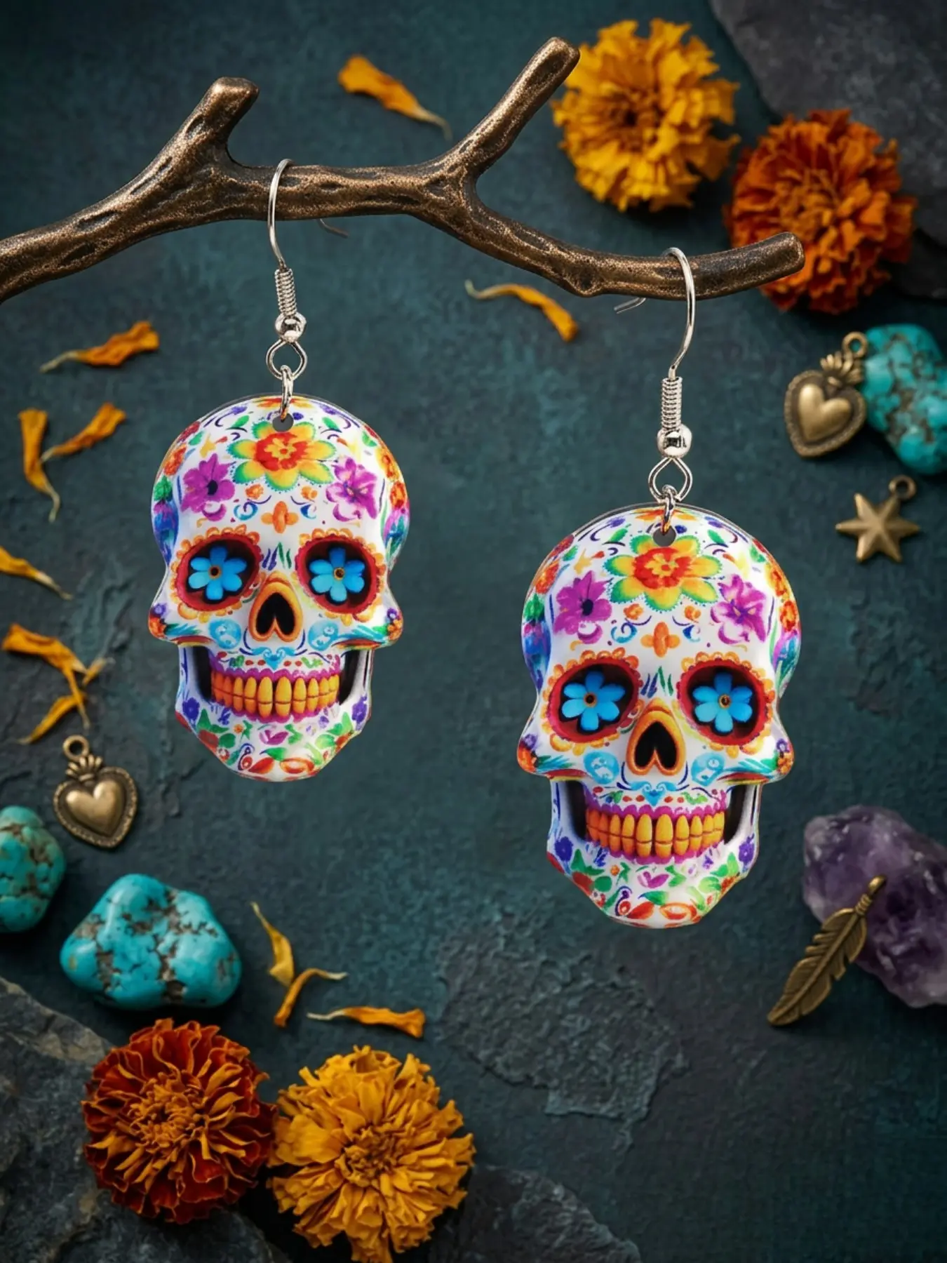 Punk Rock Halloween Skull Design Dangle Earrings, Fashionable Acrylic Jewelry for Women & Girls, Trendy All-match & Exquisite Jewelry for Birthday Gift, Punk Style Earrings