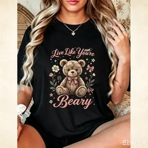 Live Like You're Beary Teddy Bear Graphic Tee |   Vintage Distressed Oversized T-Shirt |   Cute Floral Retro Aesthetic Top