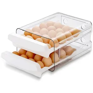 Refrigerator Storage Box for Eggs, Transparent Food-Grade Drawer-Type Design, Double Layer Kitchen Egg Preservation Tray