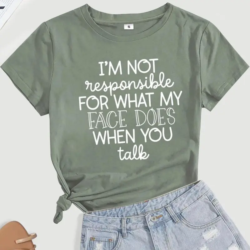 Women's Slogan Print Round Neck Shortsleeve Casual T-shirt, Casual Fashionable Top, Casual Short Sleeve Crew Neck Fitted Tee for Summer, Comfort Crewneck Tshirt for Outdoor Daily Wear, Knitting Top for Women, Casual Everyday Top, Casual Tops, Womenswear