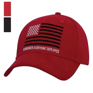 ROTHCO R.E.D. Remember Everyone Deployed US Flag Low Profile Hat - Unisex Cap, Adjustable Baseball Hat with Embroidered American Flag Design, Soft Cotton Twill, Breathable with 6 Vent Holes, Hook & Loop Closure, Red 4964