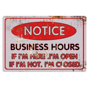Vintage Humorous Business Hours Tin Sign Retro Funny Shop Decorative Plaque Creative Open Closed Sign Wall Decor for Store Cafe Bar Restaurant Home and Business Decoration