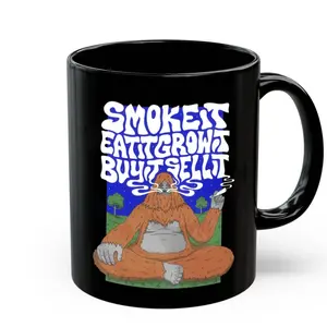 The Big Lez Sassy Smoke It Eat It Grow Buy And Sell It Mug, Retro Adult Cartoon Fan, Double Side Printed Cryptid Bigfoot Sassy The Sasquatch Coffee Cup