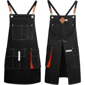 Chef Apron, 1 Pack, Cross  Straps Apron With Pockets for Men Women,  Cotton Canvas Adjustable Apron, for Cooking Pottery Baking Painting