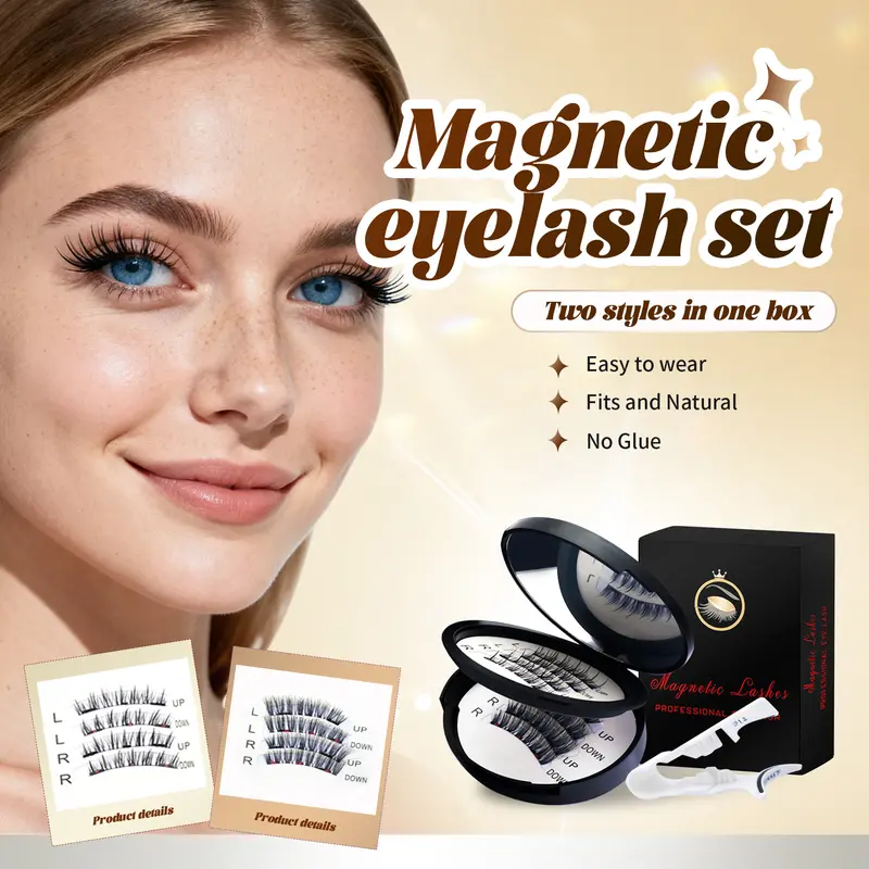 Magnetic Eyelashes Set Glue-Free Waterproof Lightweight - Eyelash Curlers with Eyebrow Kit Eyelash Cluster with Applicator Eyelash Extensions