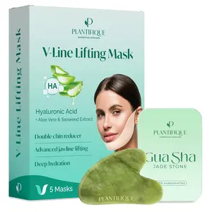 PLANTIFIQUE Snatched Jawline Combo - V-Line Lifting Mask - Jade Gua Sha - Double Chin Remover - Massage Tools