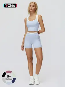 Women's Two-Piece Colorblock Yoga Set, High-Waisted Ribbed Casual Fitness Sportswear for Gym, Versatile Gym Workout, Athleisure Wear Set