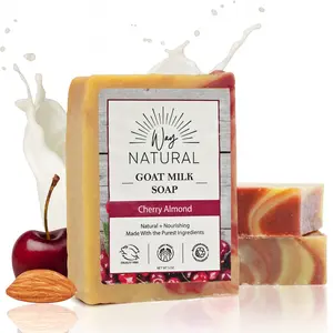 3 Large Cherry Almond Goat Milk Soap Bars | Way Natural | 5 oz Bars | 100% REAL RAW GOAT MILK | Moisturizing Hand & Body Natural Soap | Nourishing and Long Lasting | Made is USA