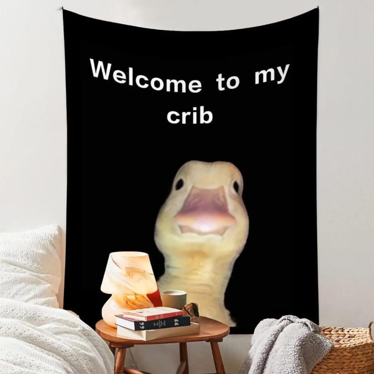 Welcome To My Crib Duck Pattern Tapestry, 1 Count Fun Duck Room Flag, Durable Wall Hanging Blanket for Home Bedroom Living Room Dormitory Decor, Bedroom Decor for Valentine's Day Gift father's day gifts,gifts boyfriend,gifts for girl adults,gifts und trip