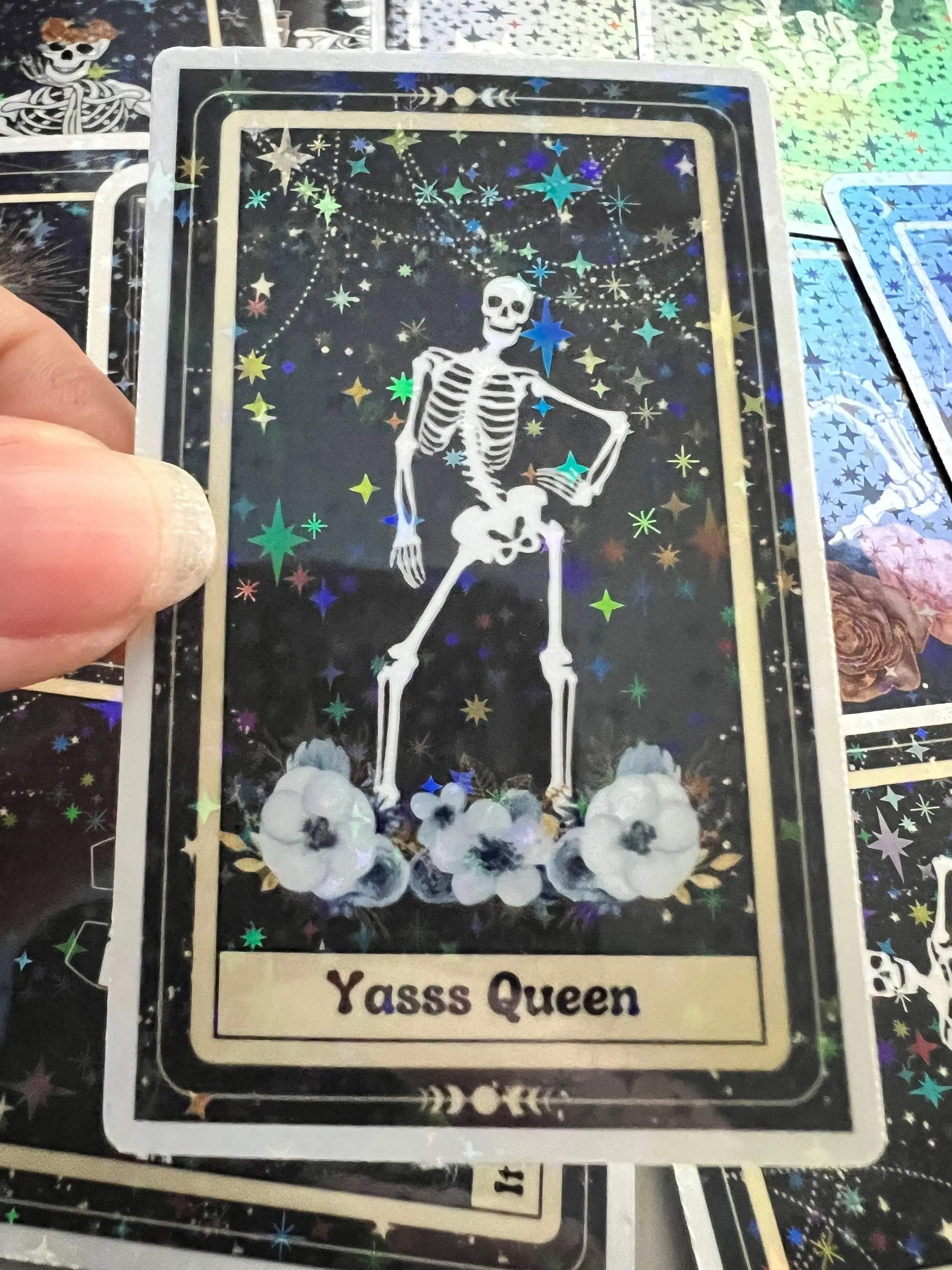 Yass Queen Tarot Card Sticker - Funny Tarot Sticker - Tarot Gift - Gift for Tarot Lover - Skeleton Tarot