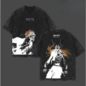 Ichigo Hollow Mark Bleach Washed Tee, Double Printed Vintage Oversize Anime T-Shirt, Heavy Cotton Manga Top, Unisex Streetwear, Gift for Anime Fan Bleach anime merchandise