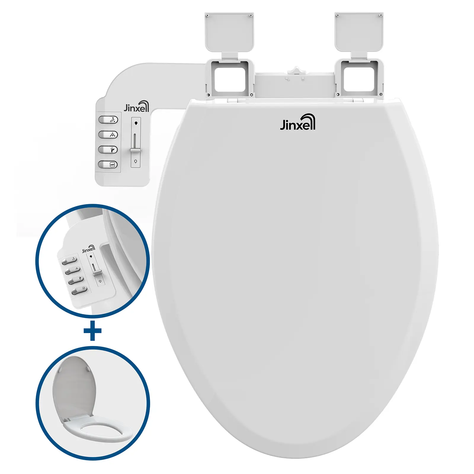 Jinxell Non-Electric Bidet Toilet Seat - Yes, Toilet Seat with Bidet, Bathroom Fixture with Self-Cleaning Dual Nozzles, Frontal/Feminine & Rear Wash, Adjustable Water Pressure, Slow-Close Lid, Easy Installation, 360° Self-Clean