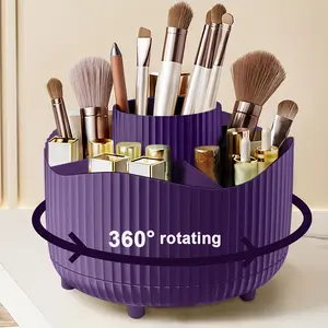 360 Degree Rotating Makeup Organizer Box, 5 Grids Plastic Cosmetic Storage Rack, Luxury Stripe Design, Portable Brush Holder, Accents, Beauty Organizer, Durable Storage Organizer