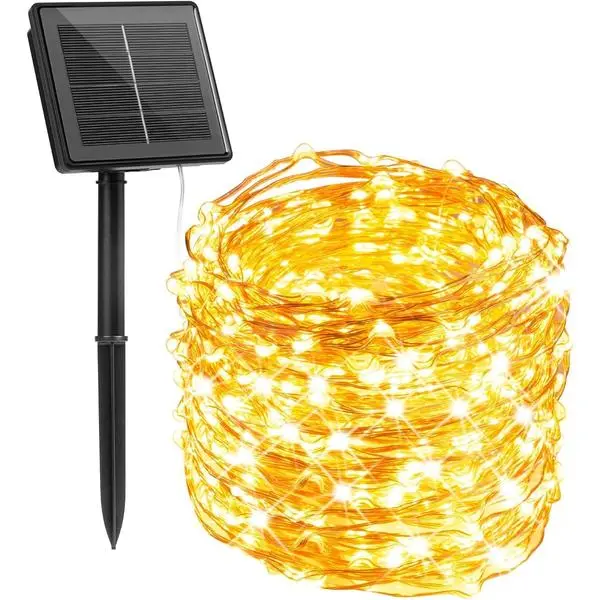 Minetom Solar Fairy Lights,33Ft 100 LED Solar String Lights Outdoor, IP65 Waterproof Patio Lights with 8 Modes for Tree Patio Christmas Party Wedding Decor (Warm White)