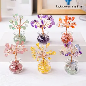 Natural Quartz Chips Tree, Small Crystal Gravel Fortune Tree Mini Money Tree Crystals Stone Tree, Suitable for Home Decor, Micro Landscape Decoration, Holiday Gifts