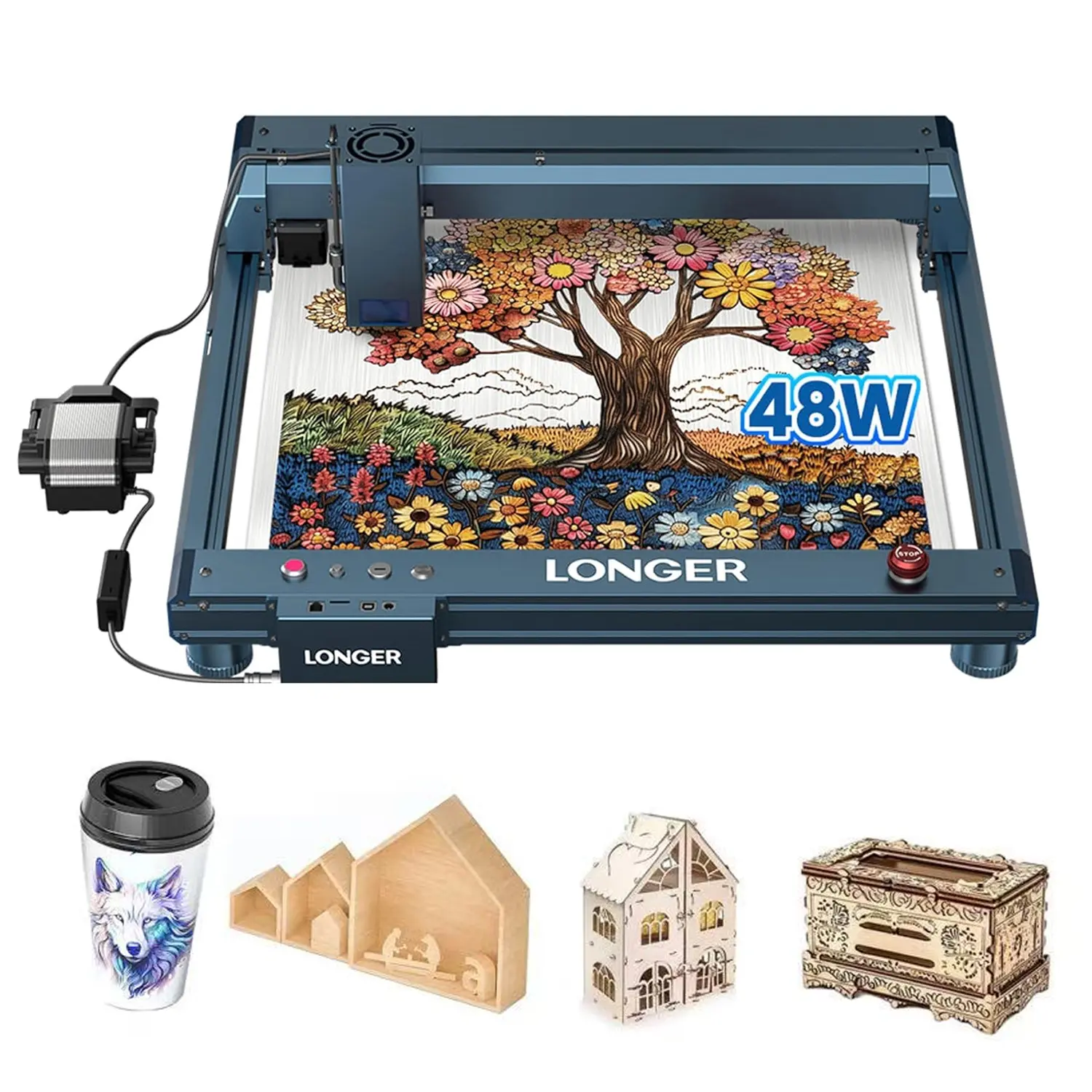 Longer B1 40W Laser Engraver, 48000mW Output Laser Cutter Machine with Auto Air Assist, Engraving Area 17.72"x17.32", DIY Laser Engraver for Wood and Metal，Engraving Speed of 36000 mm/min
