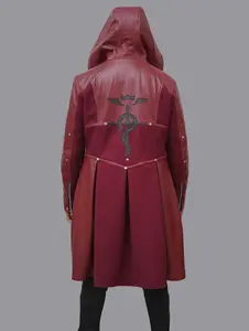 Fanzilla Jackets- [Made to Order] Handmade Elric’s Inspired Fullmetal Alchemist Leather  Open Front dante's Waterproof Hooded Trench