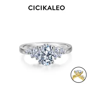 CICIKALEO 1.5CT Oval Cut Moissanite Rings for Women 18K Gold Plated Lab-Created Engagement Wedding Gifts for Her #Summervibes