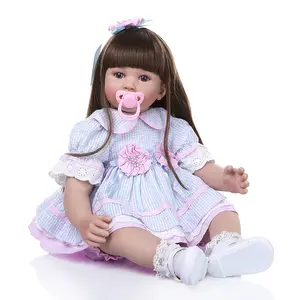 24-Inch Realistic Reborn Youngsters Doll With Long Brown Hair & Plaid Dress -Handmade Soft Touch Fabric Body, High-End Painted Features, Includes Soothing Item & Bottle - Perfect Toys For Gifts