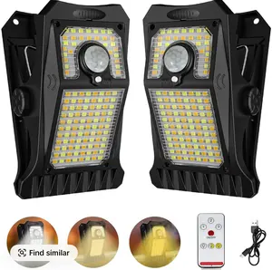 USB & Solar Charging Clip Lights, Auto ON/OFF With Motion Sensor, 4 Lighting Colors, Remote Control, Long Working Time, Waterproof, Perfect for Outdoor, Yard, Camping, Fence, Eaves Lamps Emergency