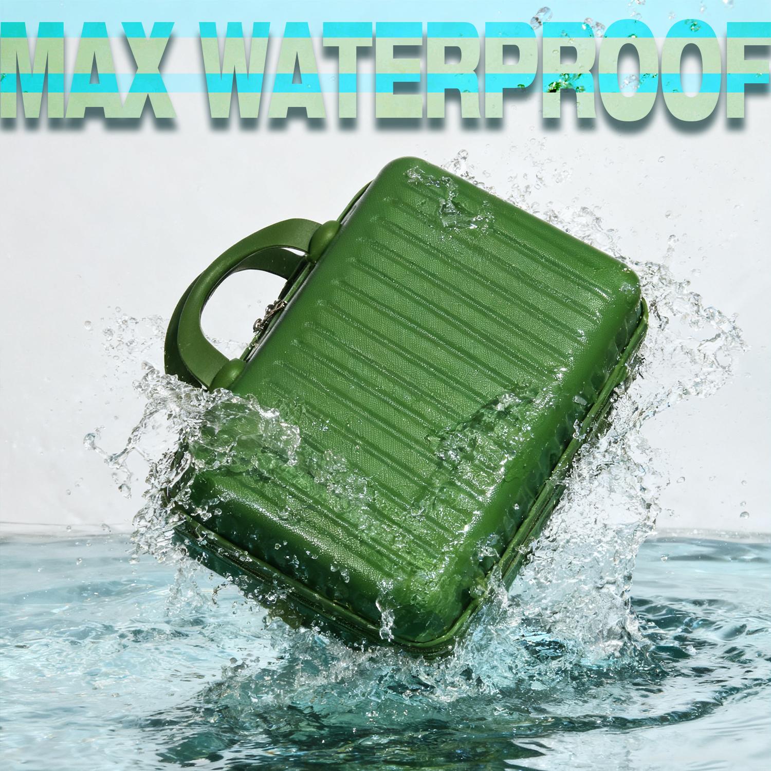 Dark Green Mini Hard Shell Makeup Travel Case, Portable Cosmetic Organizer with Secure Elastic Straps, Heavy-Duty ABS Vanity Bag for Women & Girls