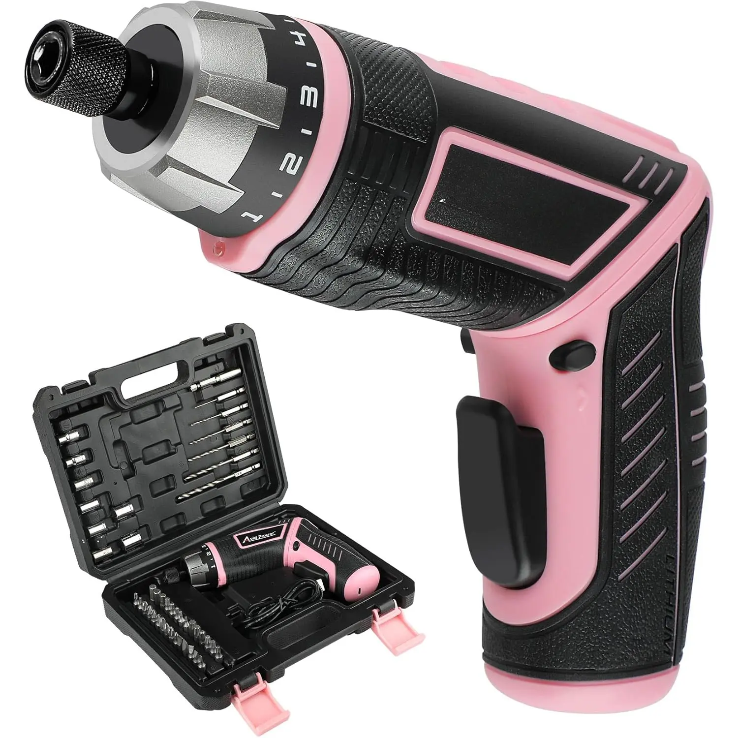 Electric Cordless  Set Rechargeable 4V   Kit with 44 count Accessories, 5.65Nm Screw , 5+1 Torque Setting, 2 Position Handle with LED Light - Pink Tools for Women