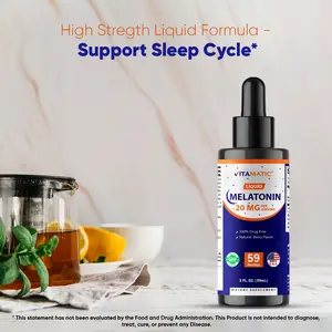 Vitamatic Melatonin 20mg Liquid Drops - 2 Fluid Ounce (59ml) - Natural Berry Flavor - for Adults - Non-GMO - Vegetarian Supplement Edible Dietary
