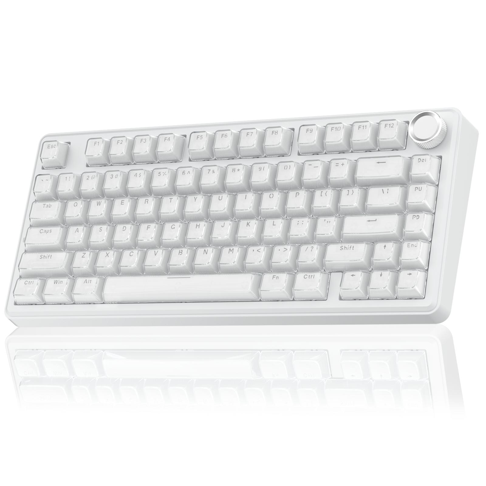 [New]SOLAKAKA A75 Crystal White Wireless Keyboard, Cute RGB 75% Mechanical Keyboard, Tri-Mode Bluetooth/2.4G/USB-C, Creamy Caramel Latte Linear Switch, Hot Swappable Aesthetic Keyboard for PC Mac Laptop