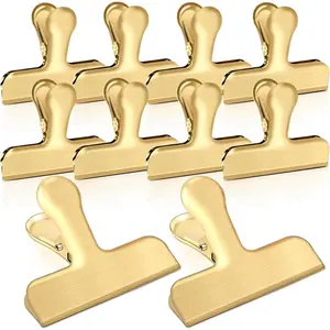 Bag Clips, 10 Pack Stainless Steel Chip Clips for Food, Food Clips Heavy Duty Clamp Clips Kitchen Clips Snack Clips for Office Kitchen Home, Gold