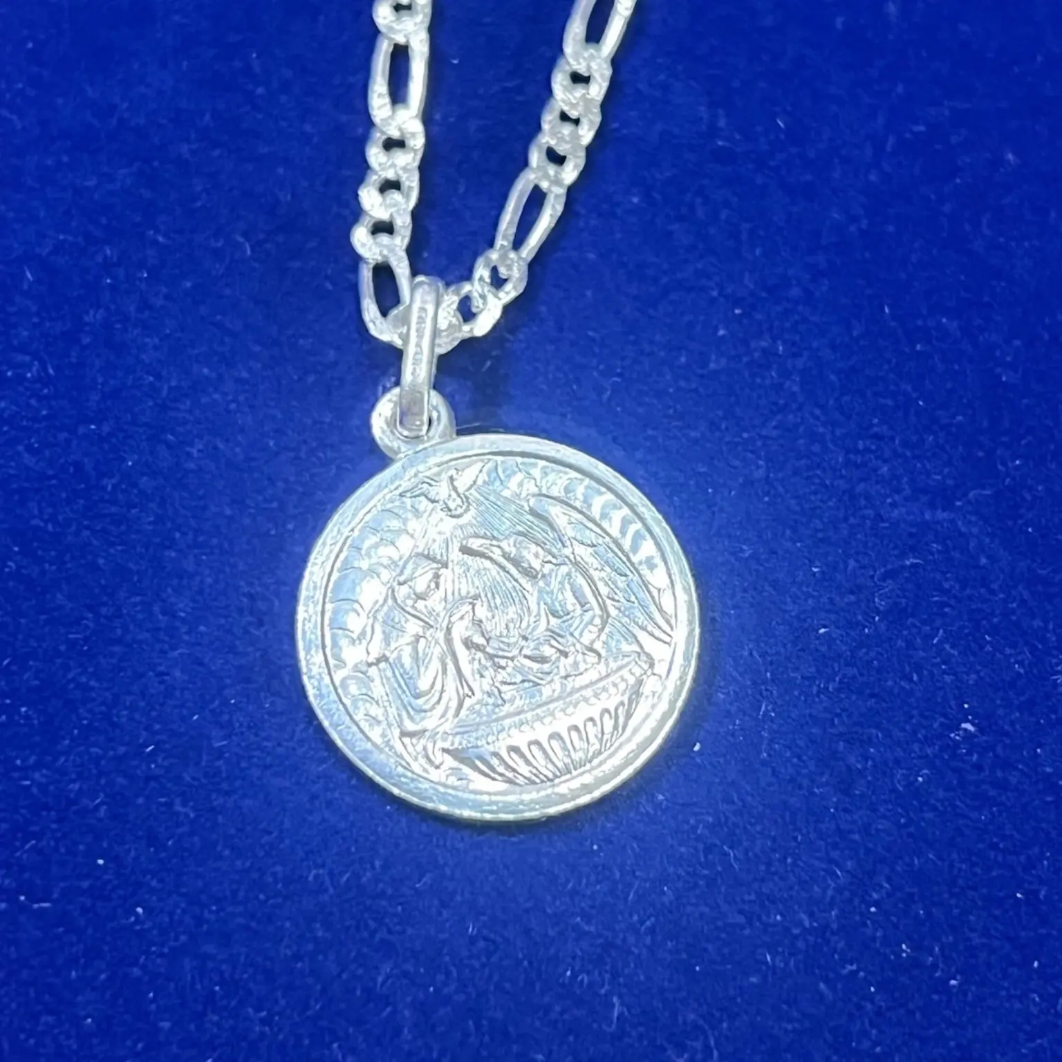 925 Sterling Silver Baptism Medal Necklace – 18" Figaro Chain