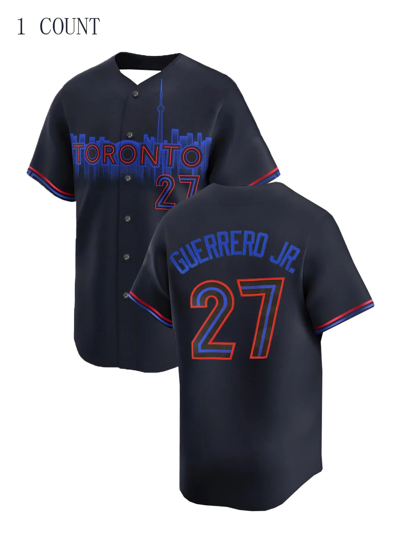 Men's No.27 Embroidery Baseball Jersey, Loose Casual Breathable V-Neck Short Sleeve Button Baseball Top for Street Hip Hop, Baseball, Golf Training, Sportswear Top