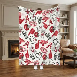 Crimson Red Gameday Blanket College Sports Fan Pattern Flannel Fleece Throw Team Spirit Home Decor Aesthetic Room Decor Soft Warm Plush Cozy Bedding Couch Sofa