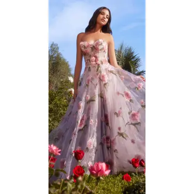oleg cassini pink wedding dress Strapless 3D Floral Organza Wedding Dress