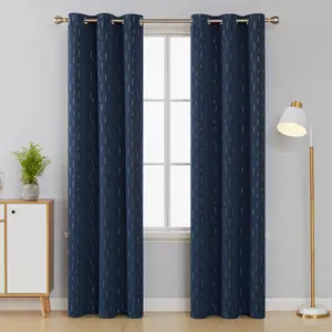 Deconovo Blackout Curtains Navy Blue with Silver Foil Shooting Star Print Grommet Top Window Treatment