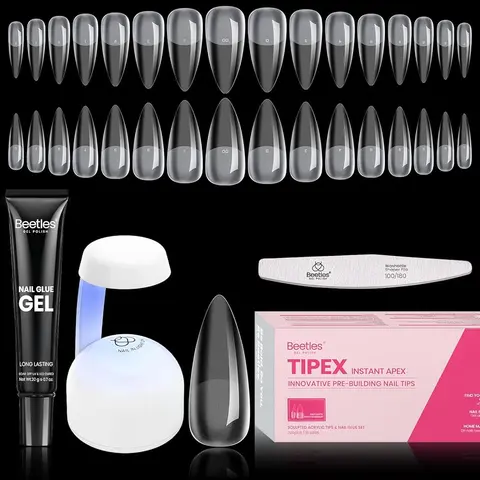 [Beetles] Tipex Instant Apex Nail Tips 192-512Pcs Almond / Square / Stiletto / Coffin Manicure Gel Press ons Nail Art DIY Pre-Etched Full Cover Acrylic Tips for Flat & C-Curve Nails | DIY Gift, Nail Extension Set, 224 Pcs
