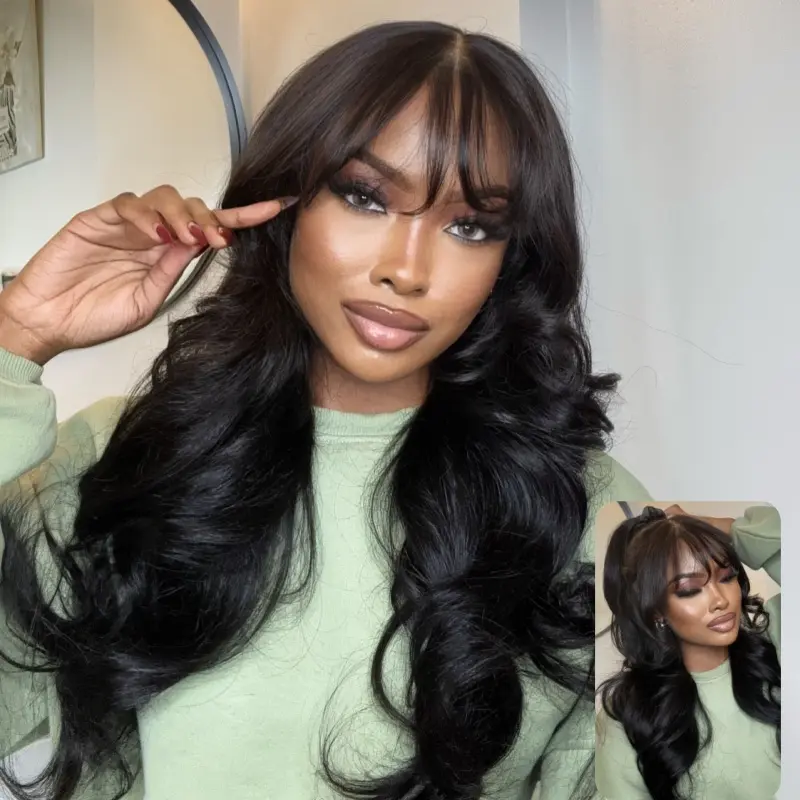UNice Pre-Everything Fluffy Natural Loose Wave Wig with Curtain Bangs Glueless 13x4/7x5 HD Lace Human Hair Wigs Friendly for Beginners