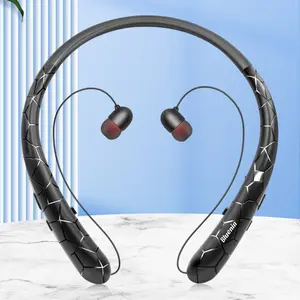 Black Bluetooth 5.0 Wireless Headphone with Retractable Cable, Noise Cancelling Microphone, Waterproof, Suitable for iPhone, Samsung, LG Black Headset