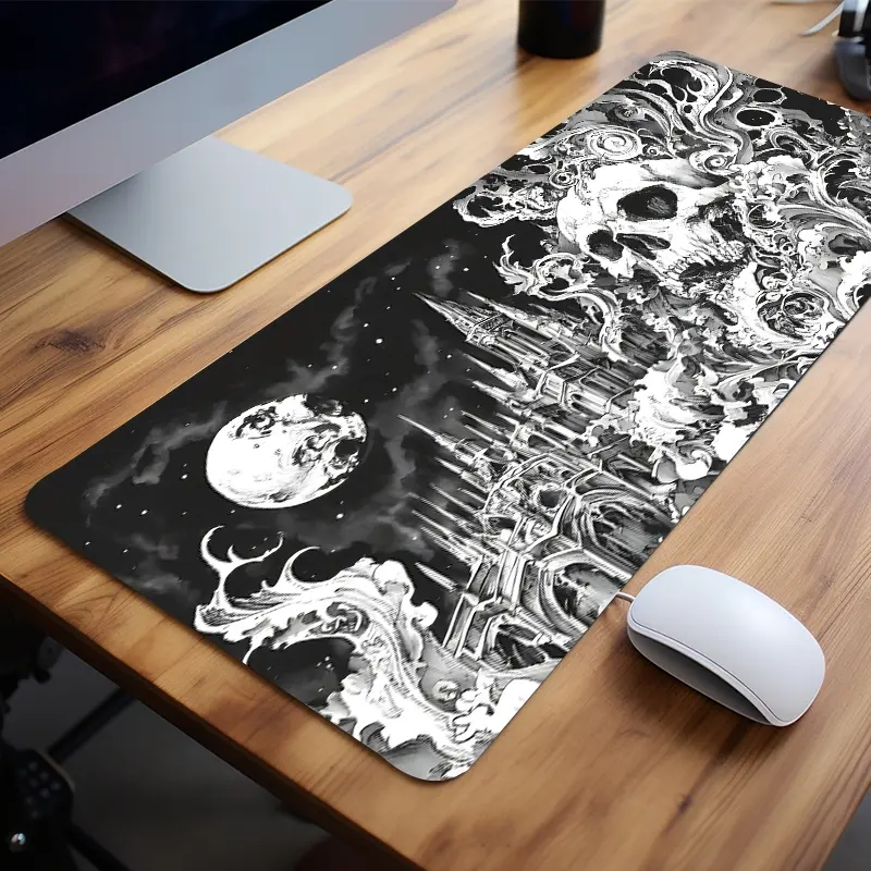 Extra Large Gothic Moon & Skull Mouse Pad Dark Fantasy Aesthetic Desk Accessories, Desktop Accessory, Gaming Desk Pad 35x16 Inch Computer Keyboard Mousepad with Non-Slip Rubber Base Durable Stitched Edge Gift for Home and Office