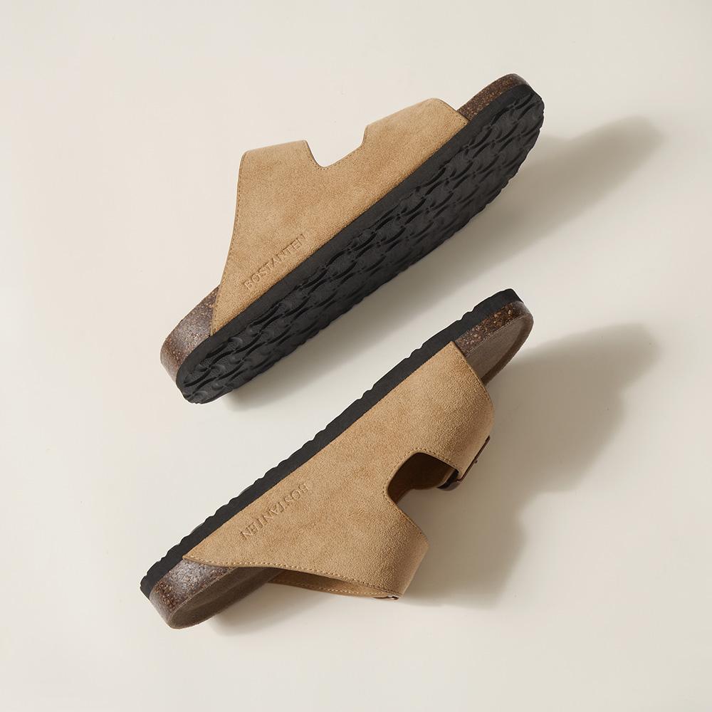 BOSTANTE  Flat Sandals For Women men  Cork Footbed Womens Sandals with arch support Vacation Essentials Slides for Women Footwear