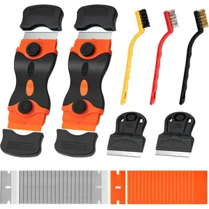 7 Pack Razor  Scraper Tool, Razor Scraper, With Extra 40 count  Scraper and 3 Types of Cleaning Brushes,  for Cleaning Oil Stains, Dirt and Glue Stains  The Surface of Objects