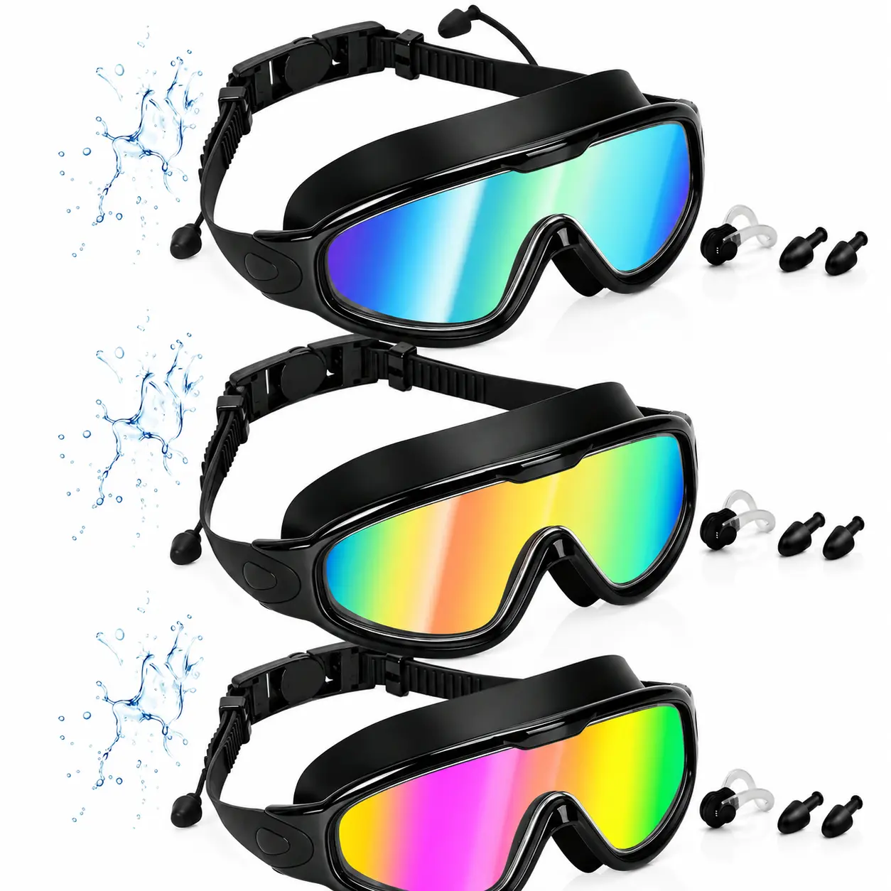 3 Pack Adult Swim Goggles, Wide View Anti-Fog UV Protection No Leak Swimming Goggles for Men Women, Comfortable Pool Swim Glasses for Lap Swimming & Training silicone swimming goggles