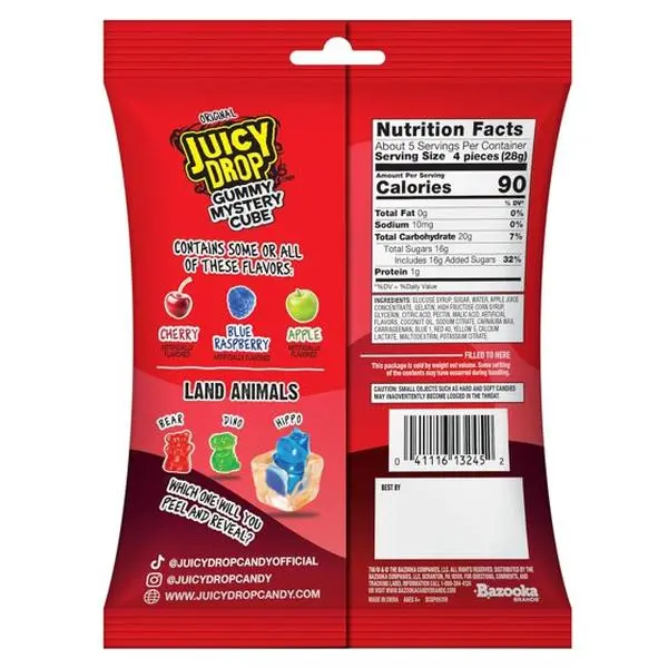Juicy Drop Gummy Mystery Cube Candy – 5oz Peg Bag Snack Cherry Bites Sweet Bonbon Soft Chewy Strawberry